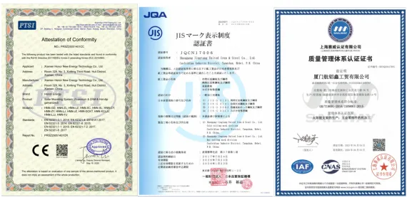 Solar Steel U Rail Ground Mounting system certificates
